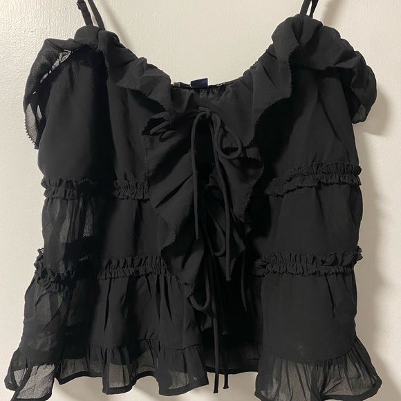 American Eagle Outfitters Tops - Elegant Black Ruffled Women's Top